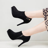 High Heel Suede Waterproof Side Zipper Women's Shoes