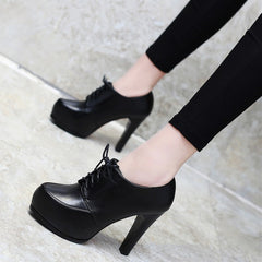 Classic Black Platform Lace-Up Heels - Timeless Elegance Meets Modern Lift