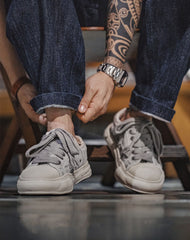 Slate Gray Thick-Soled Niche Low-Cut Men's Canvas Shoes