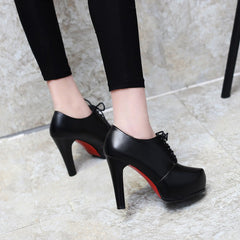 Classic Black Platform Lace-Up Heels - Timeless Elegance Meets Modern Lift