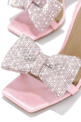 Rhinestone Bow Cross Strap High Heel Sandals