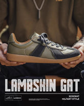 Retro Dexun Low-Cut Olive Green Sheepskin Sports Men's Casual Shoes