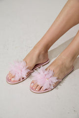Pink Slippers With Big Flowers And Pearl Sandals