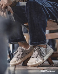 Slate Gray Thick-Soled Niche Low-Cut Men's Canvas Shoes