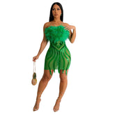 Strapless Sleeveless Diamond Feather Mini Exclusive Custom Red Dress TH26073