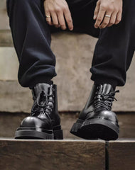 British Workwear Leather Derby High-Top Unisex Thick-Soled Boot