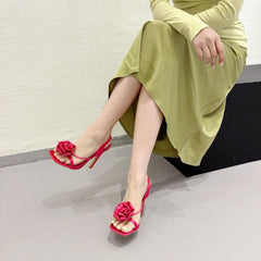 Flower Square Toe High Heels