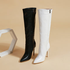 Pointed High Heel Side Zipper Mid-Calf Boots