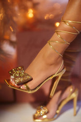 Rhinestone Bow Cross Strap High Heel Sandals