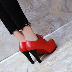 Classic Black Platform Lace-Up Heels - Timeless Elegance Meets Modern Lift