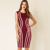 Round Neck Short Sleeve Plat Over Knee Bandage Dress HI916
