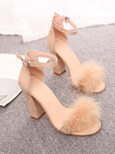 Fur Ankle Strap Sandal Heels