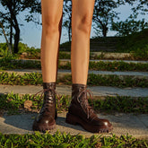 Brown Lace-up Martin Boots Lace Detail Back Zipper Martin Boots