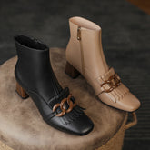 Elena Square Toe Ankle Boots with Chain