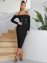 Off Shoulder Long Sleeve Tie Midi Bandage Dress