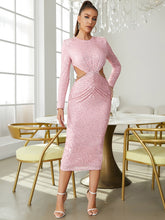 Round Neck Long Sleeve Midi Sequins Bodycon Dress