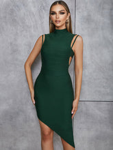 High Neck Sleeveless Striped Midi Bandage Dress