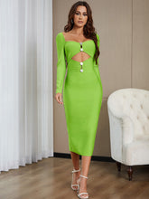 Square Collar Diamente Embellished Midi Bandage Dress