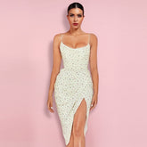 Strappy Lemon Floral Bodycon Dress