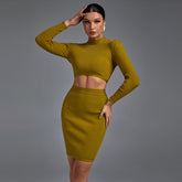 Round Neck Long Sleeve Simpleness Mini Bandage Set