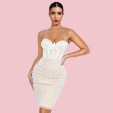 Strapless Sleeveless Lace Midi Bandage Dress