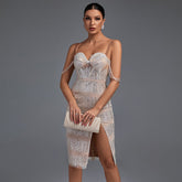 Strappy Sleeveless Tassels Midi Bodycon Dress