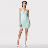 Off Shoulder Long Sleeve Mini Striped Bandage Dress