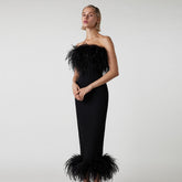 Strapless Sleeveless Maxi Feather Bandage Dress