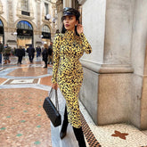 High Neck Long Sleeve Girdle Midi Bodycon Dress