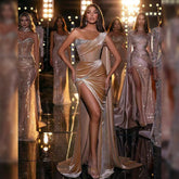 One Shoulder Sleeveless Maxi Sequins Bodycon Dress