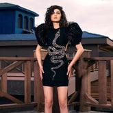 Round Neck Short Sleeve Feather Mini Bodycon Dress