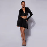 V Neck Long Sleeve Diamente Embellished Bodycon Set