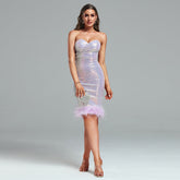 Strapless Sequins & Feather Bodycon Dress