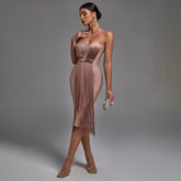 Strapless Sleeveless Tassels Over Knee Bandage Dress