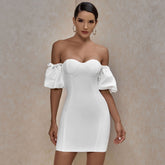 Off Shoulder Short Sleeve Backless Mini Bandage Dress