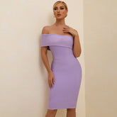 Off Shoulder Short Sleeve Asymmetrical Midi Bandage Dress