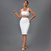 Square Collar Sleeveless Striped Midi Bandage Dress