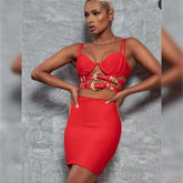 Strappy Sleeveless Metal Belt Mini Bandage Dress