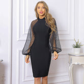Puff Long Sleeve Midi Bandage Dress