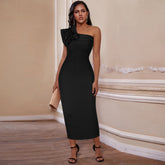 One Shoulder Frill Asymmetrical Bandage Dress