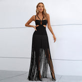 Strappy Sleeveless Maxi Tassels Bandage Dress