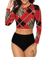 Red Plaid 2 Piece Sun Protection Bikini Swimwear