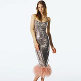 Strapless Sleeveless Midi Sequined Bodycon Dress