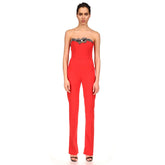 Strapless Sleeveless Patterned Bandage Jumpsuit