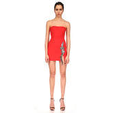 Strapless Sleeveless Patterned Mini Bandage Dress