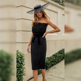 Strapless Sleeveless Mesh Over Knee Bandage Dress