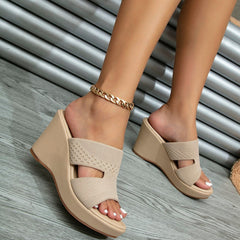 Flyknit Material Open Toe Slope Heel Sandals