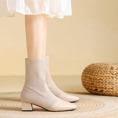 Chunky Heels Knit Stretch Sock Boots