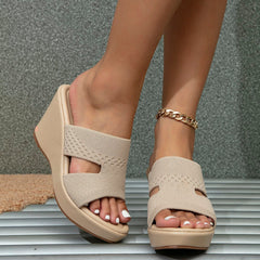 Flyknit Material Open Toe Slope Heel Sandals