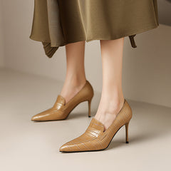 Gloria Apricot Pointed Toe Loafer Heels